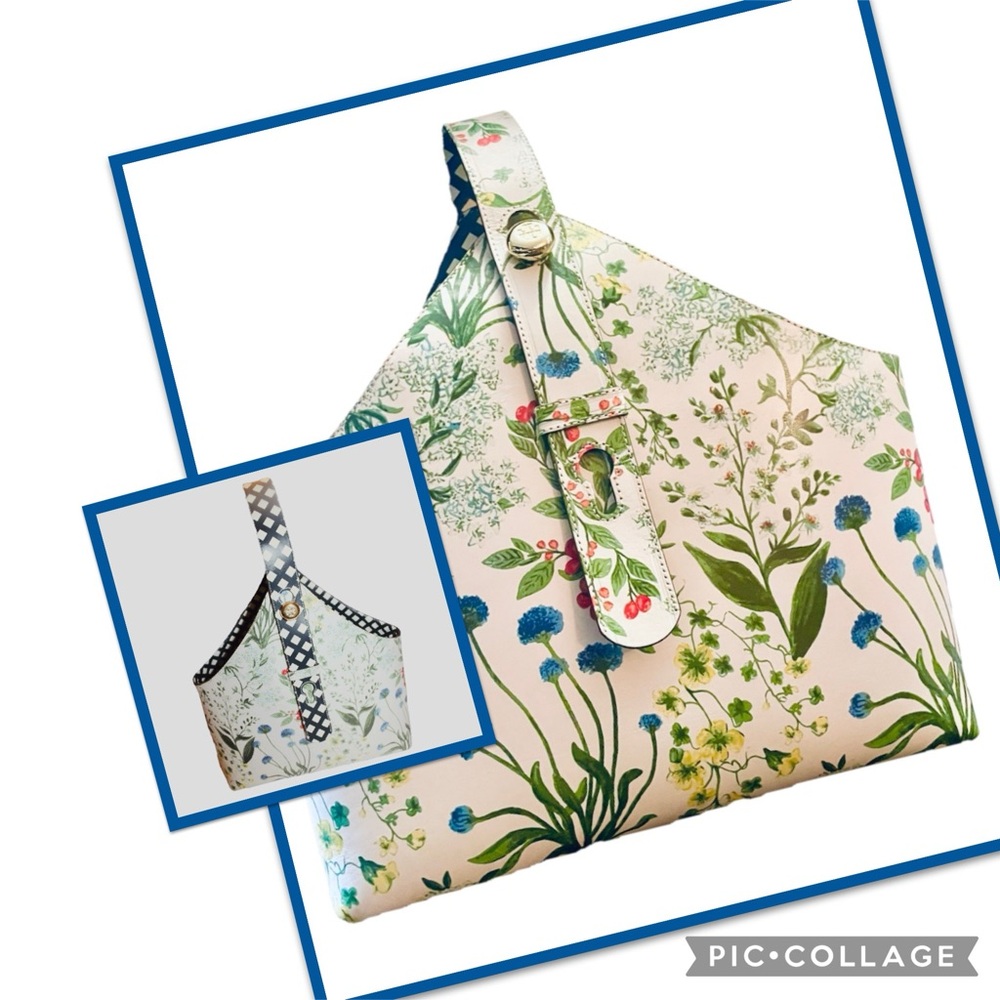 Tory Burch Large Leather White Floral Tote Adjustable & Reversible Single Strap